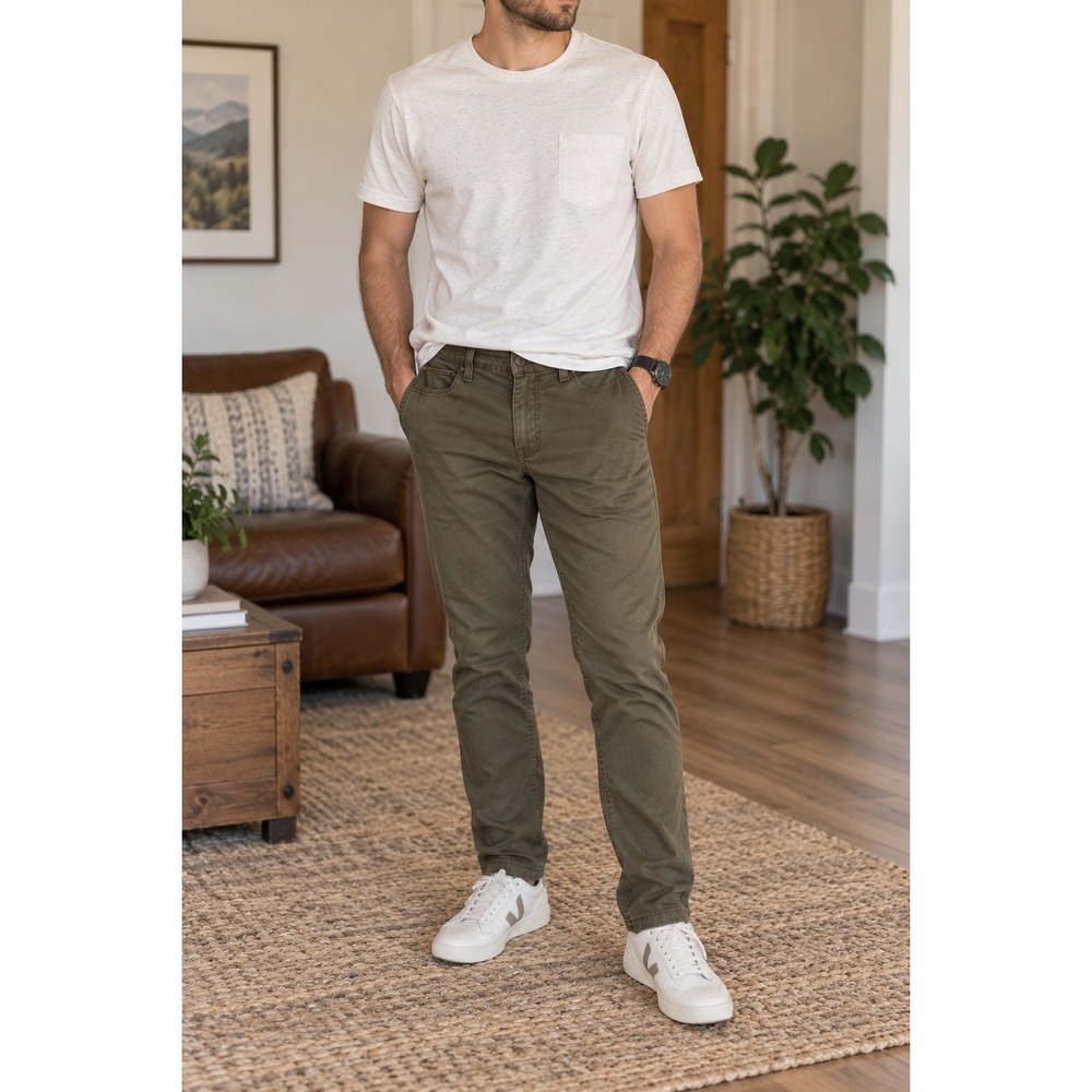 Prana Slim Fit Men Olive Green Casual Chinos Pants Size 30W x 32L